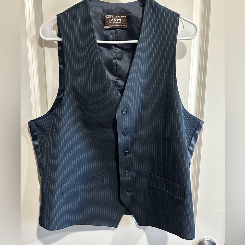 Levi's Blue Vest with Classic V-neck and Pinstripes
